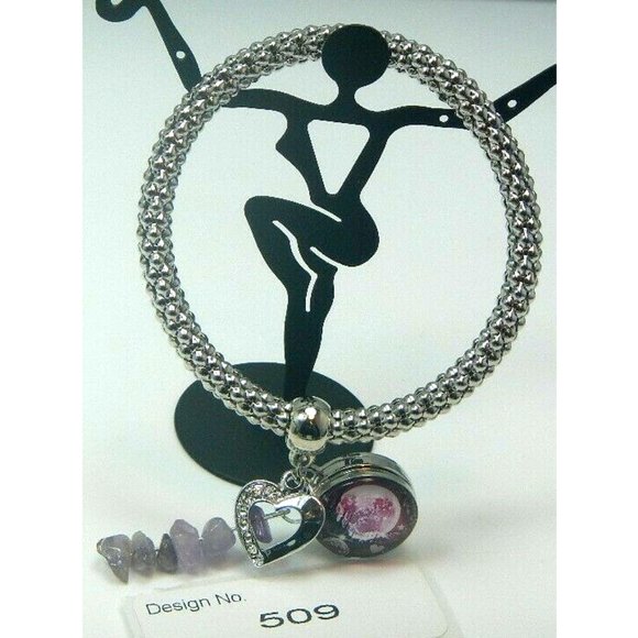 Amethyst Gemstone 5.5 mm dia. Stretch Bracelet 18 mm snap bead & charm-509 - Picture 6 of 7